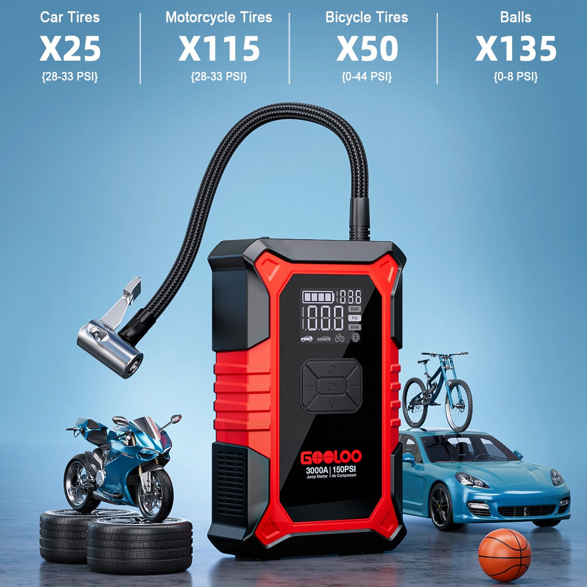 GOOLOO A3 Jump Starter with Air Compressor 3000A