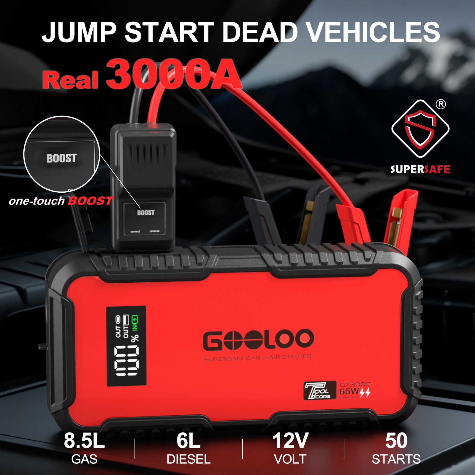 GOOLOO GT3000 Supersafe Jump Starter 3000A