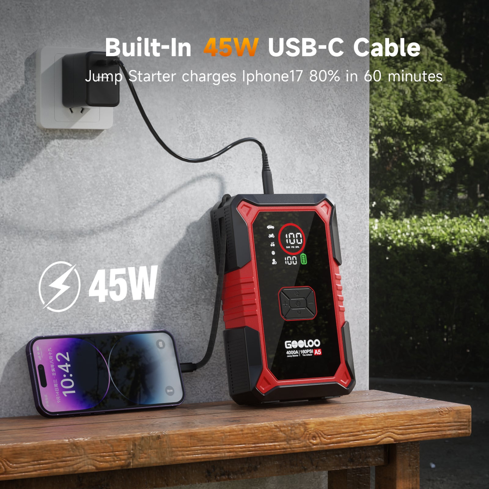 GOOLOO A5 Supersafe Jump Starter with Air Compressor 4000A