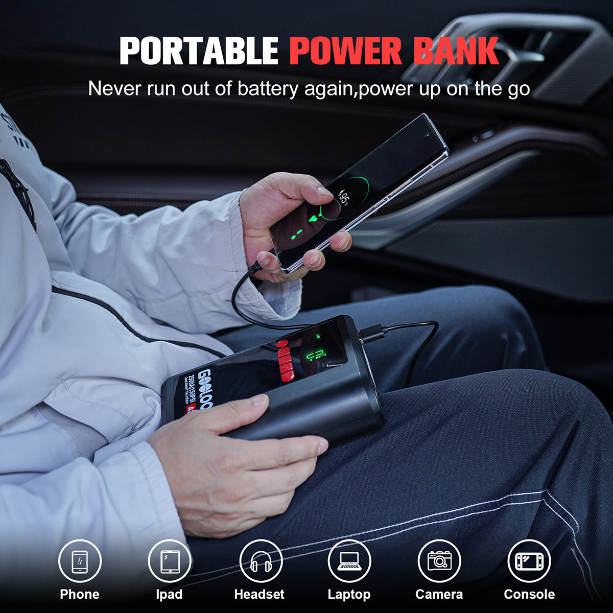 GOOLOO A2 Jump Starter with Air Compressor