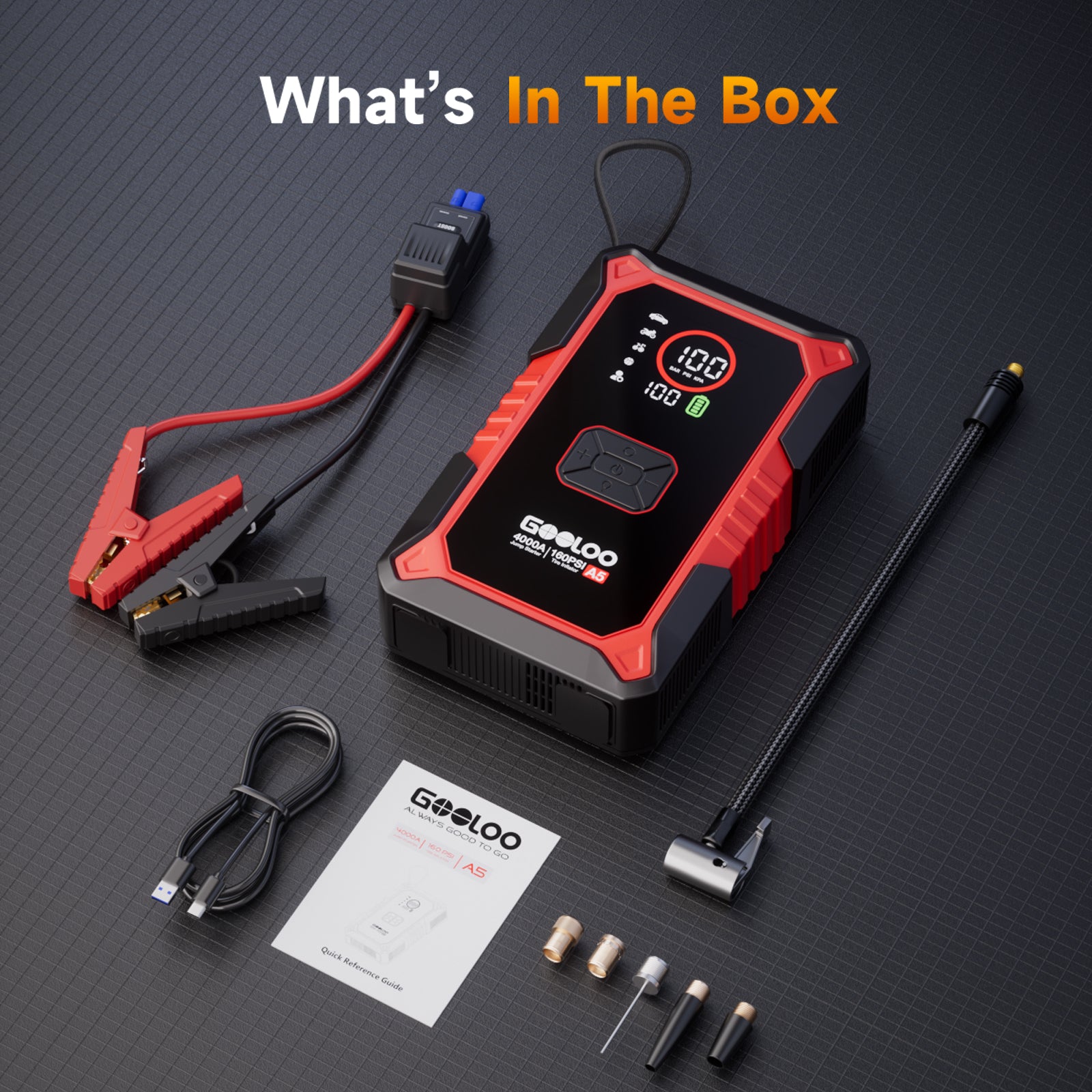 GOOLOO A5 Supersafe Jump Starter with Air Compressor 4000A