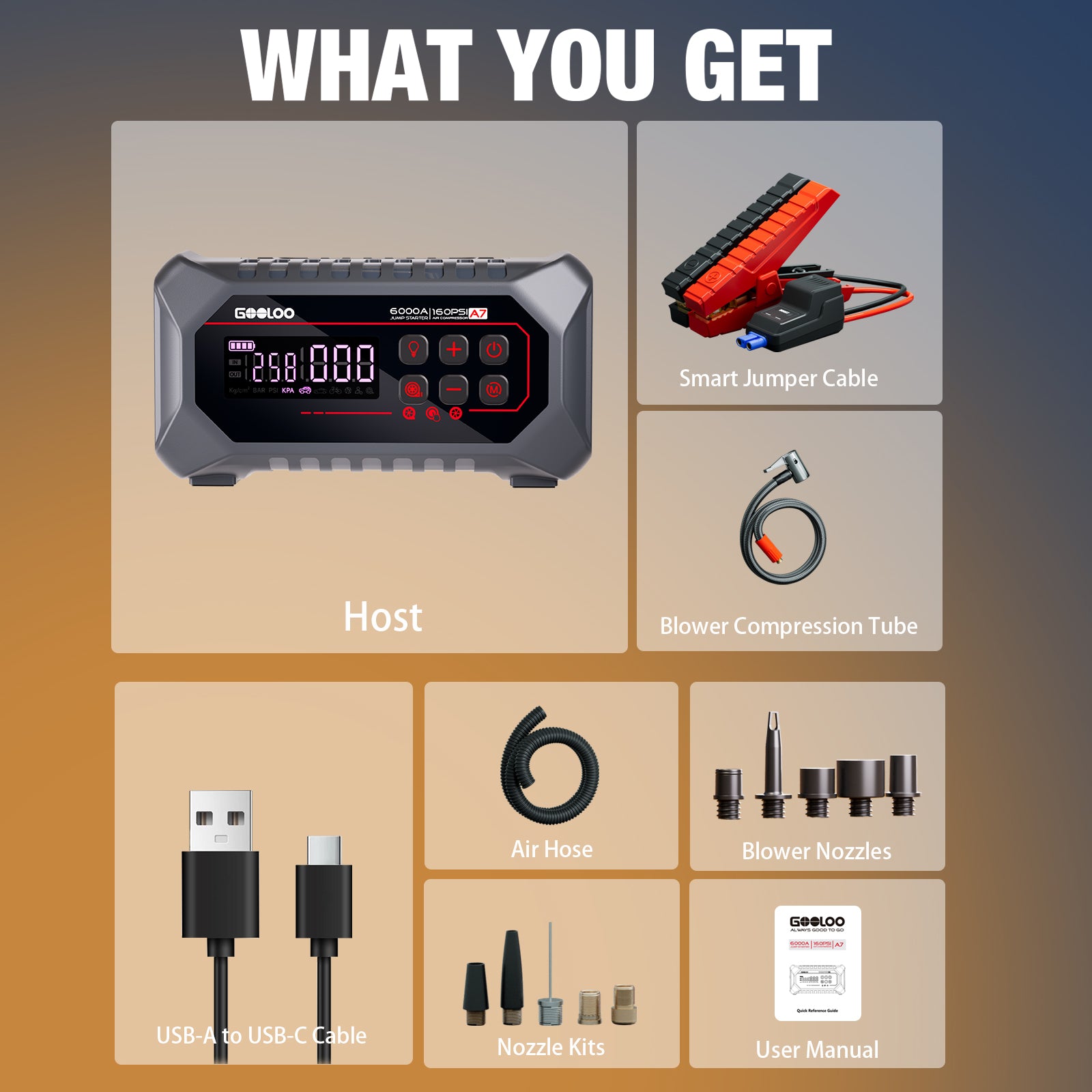 GOOLOO A7 Supersafe Jump Starter with Air Compressor and Air Pump 6000A