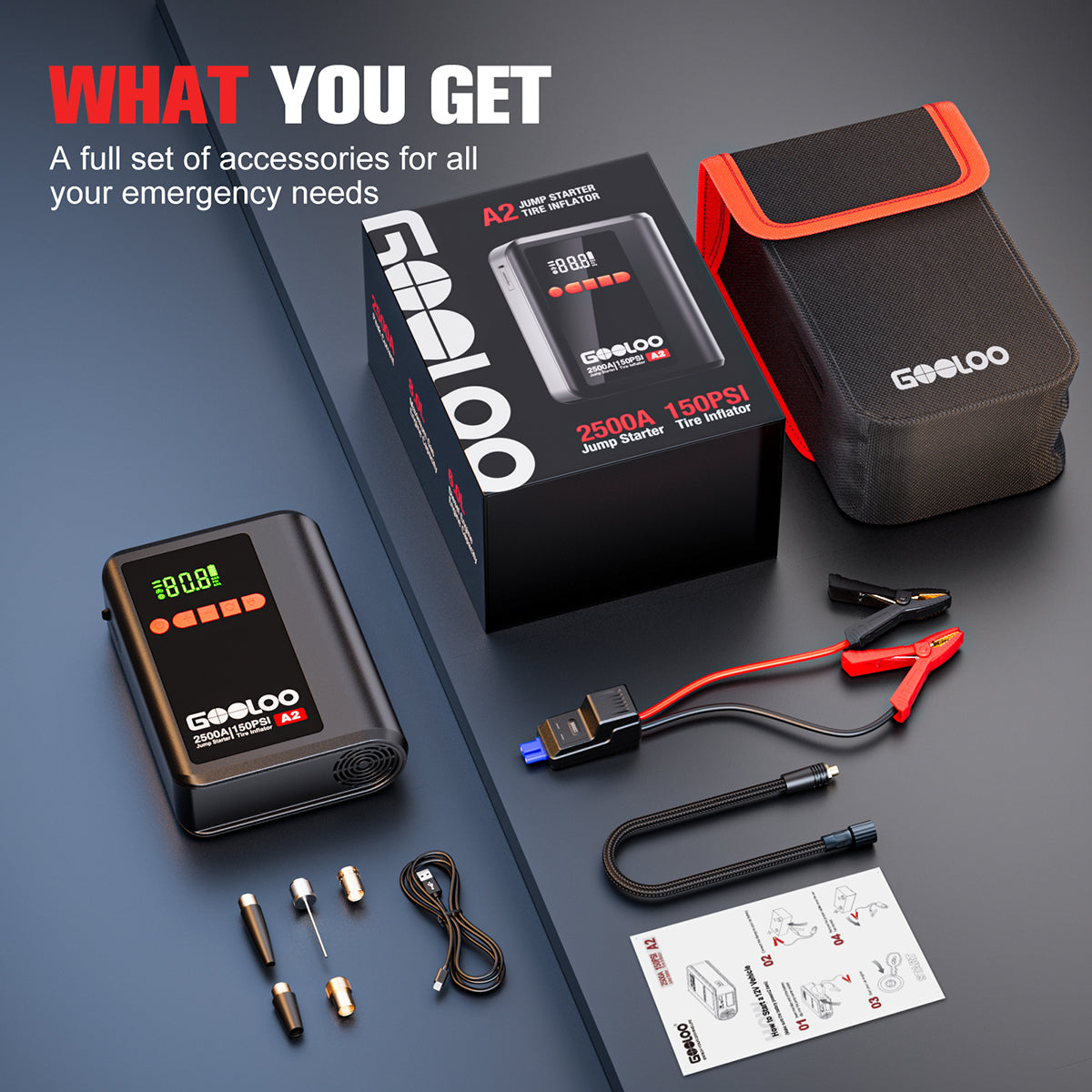 GOOLOO A2 Jump Starter with Air Compressor