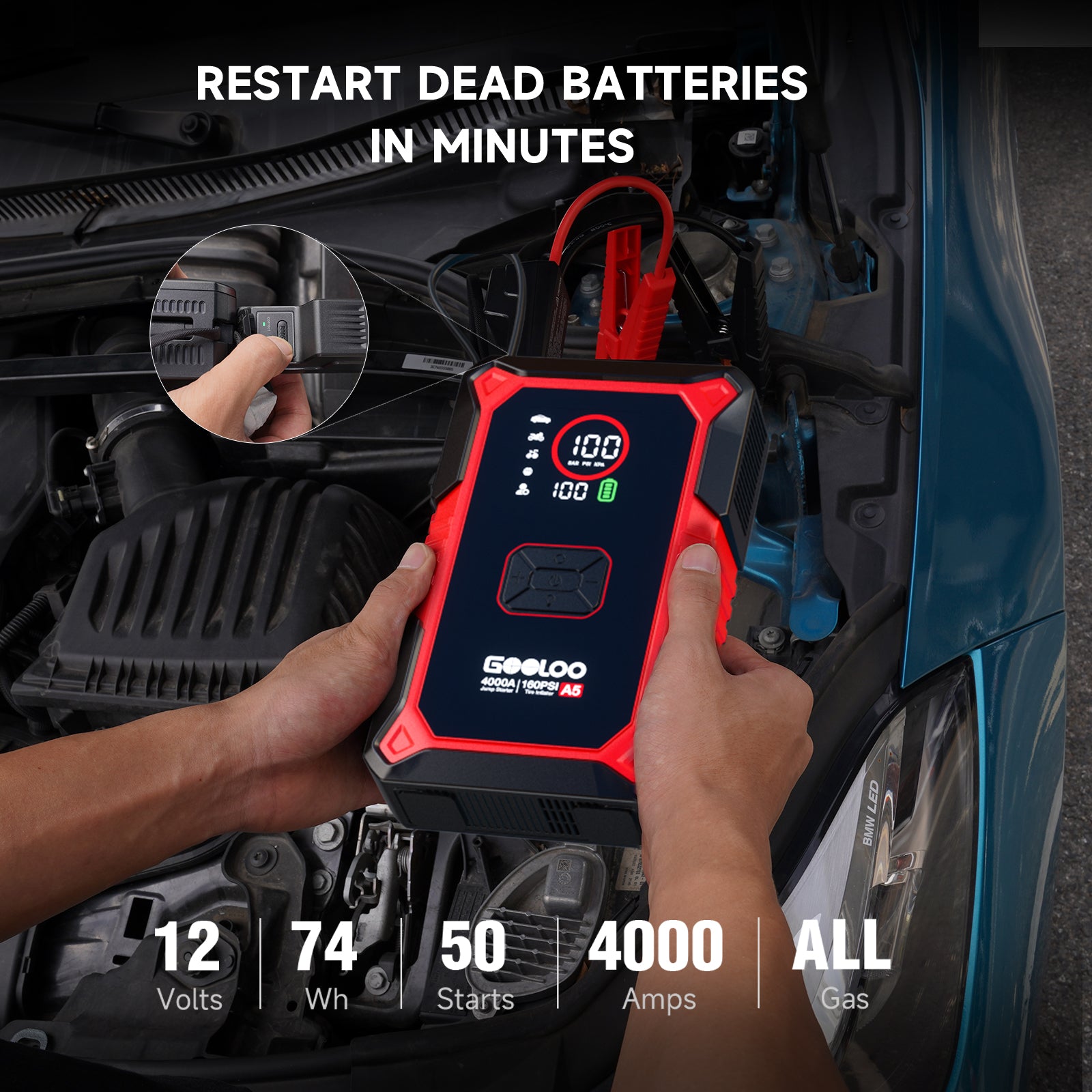 GOOLOO A5 Supersafe Jump Starter with Air Compressor 4000A
