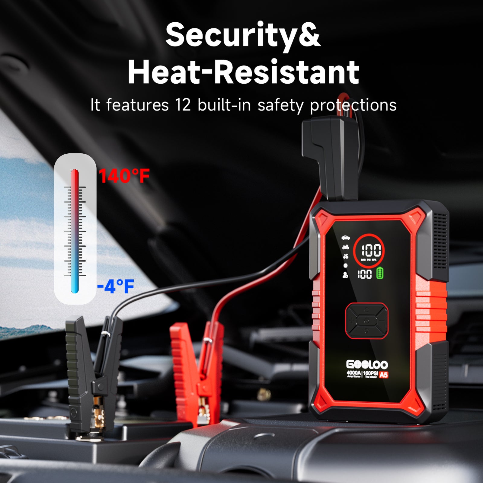 GOOLOO A5 Supersafe Jump Starter with Air Compressor 4000A