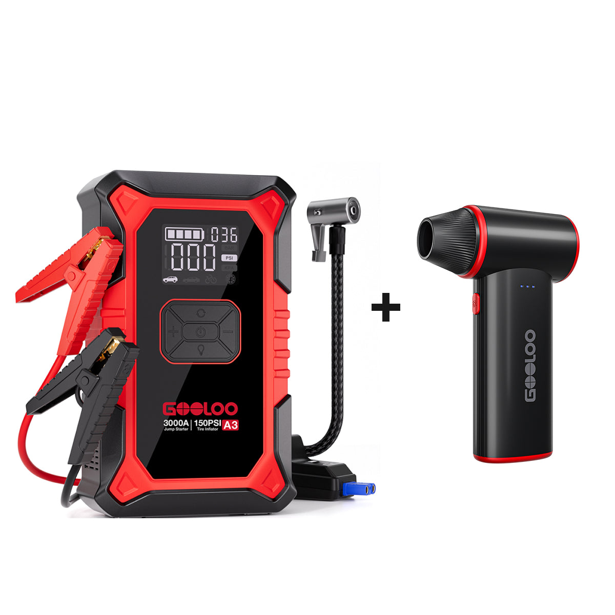 GOOLOO A3 Jump Starter with Air Compressor + F3 FlexPro Air Duster