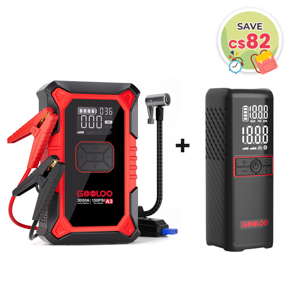 GOOLOO A3 Jump Starter with Air Compressor + GT160 Portable Tyre Inflator