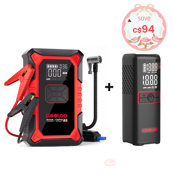 GOOLOO A3 Jump Starter with Air Compressor + GT160 Portable Tyre Inflator