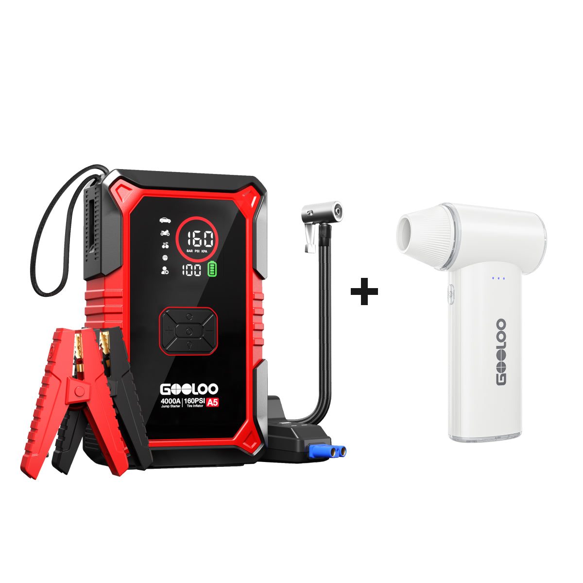 GOOLOO A5 Jump Starter with Air Compressor + F3 FlexPro Air Duster