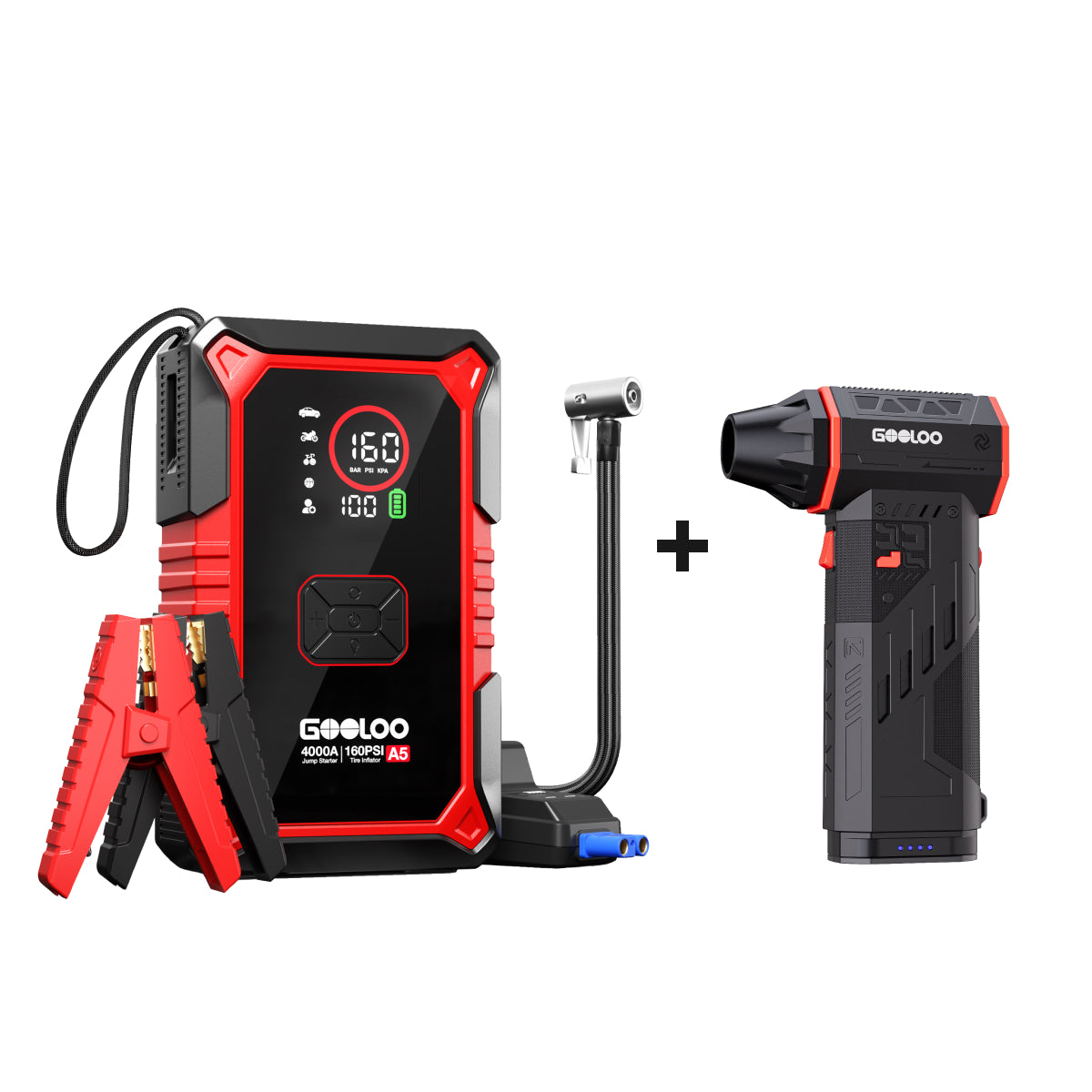 GOOLOO A5 Jump Starter with Air Compressor + F5S FlexPro Air Duster