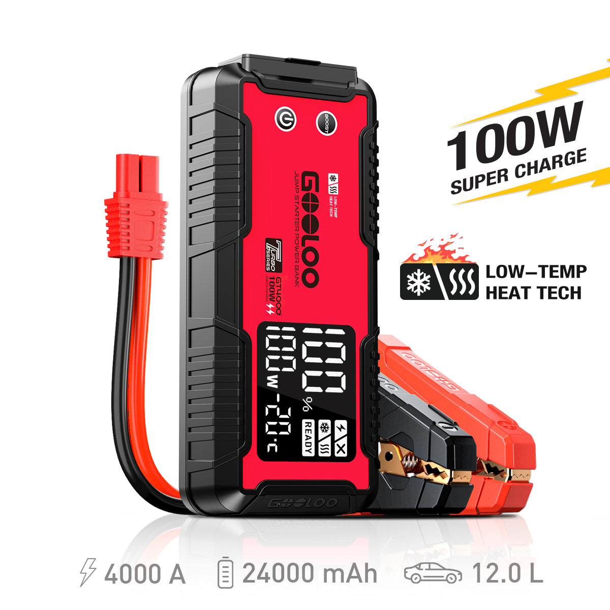 GOOLOO GT4000 Supersafe Jump Starter with 100W Wall Charger