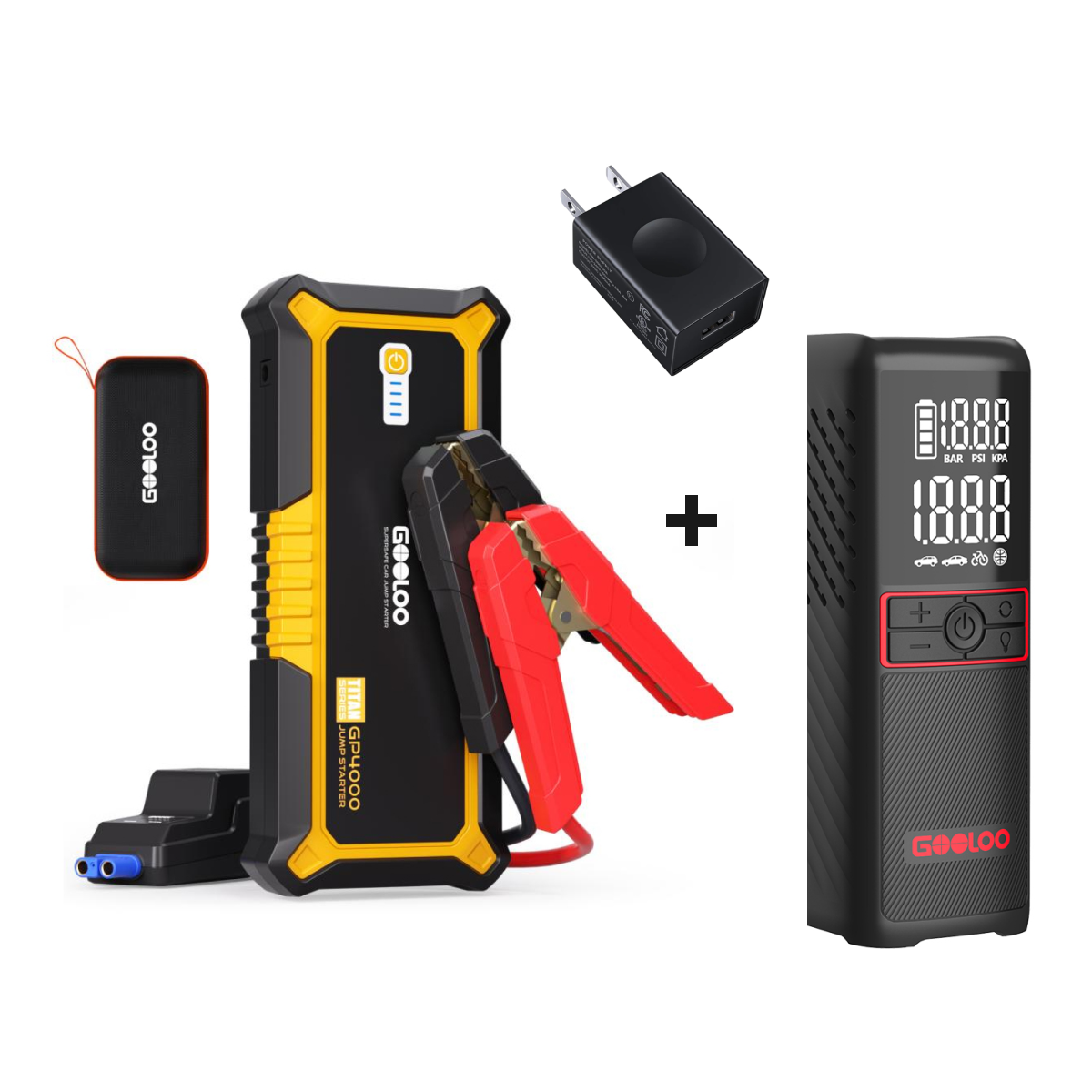 GOOLOO GP4000+GT160 Tire Inflator+15W Wall Charger