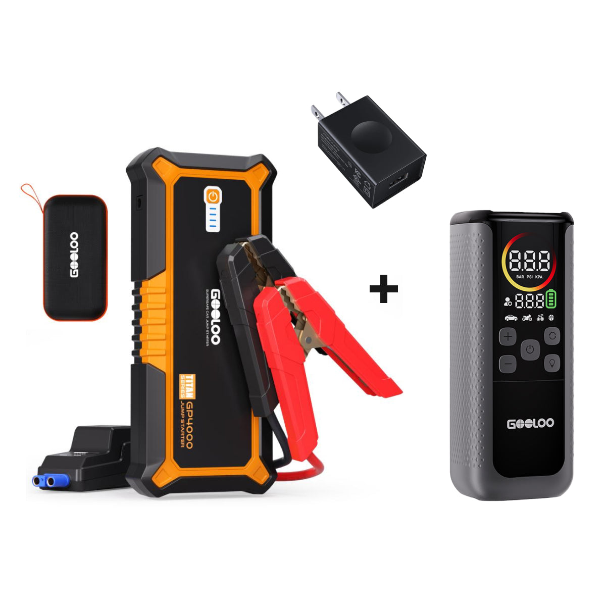 GOOLOO GP4000 Supersafe Jump Starter + GT160 DUAL Tire Inflator + 15W Wall Charger