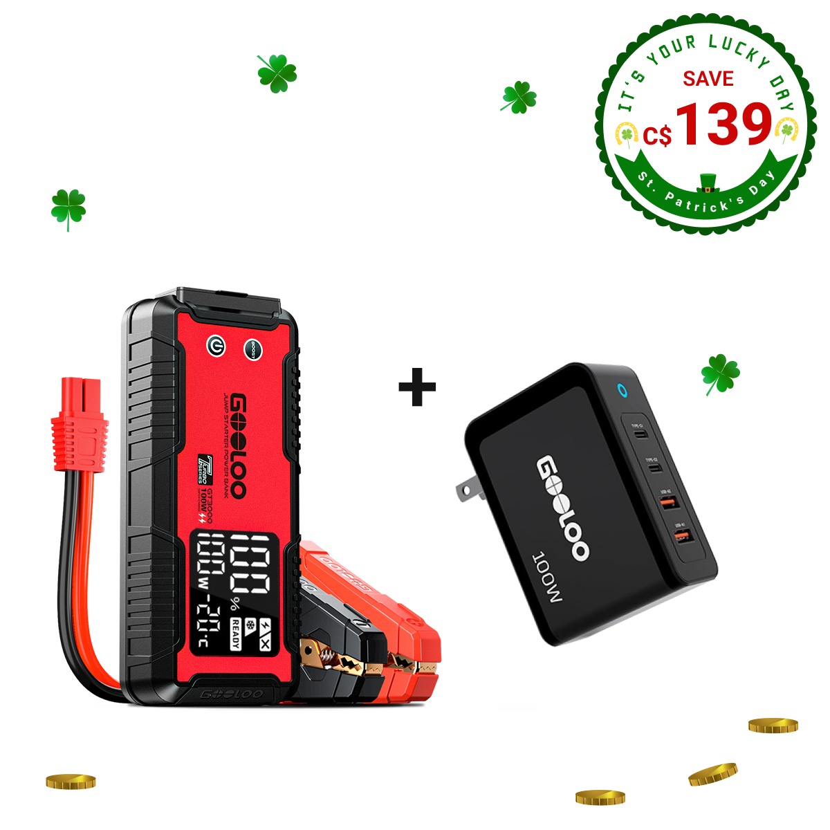 GOOLOO GT3000 Jump Starter with 100W Wall Charger