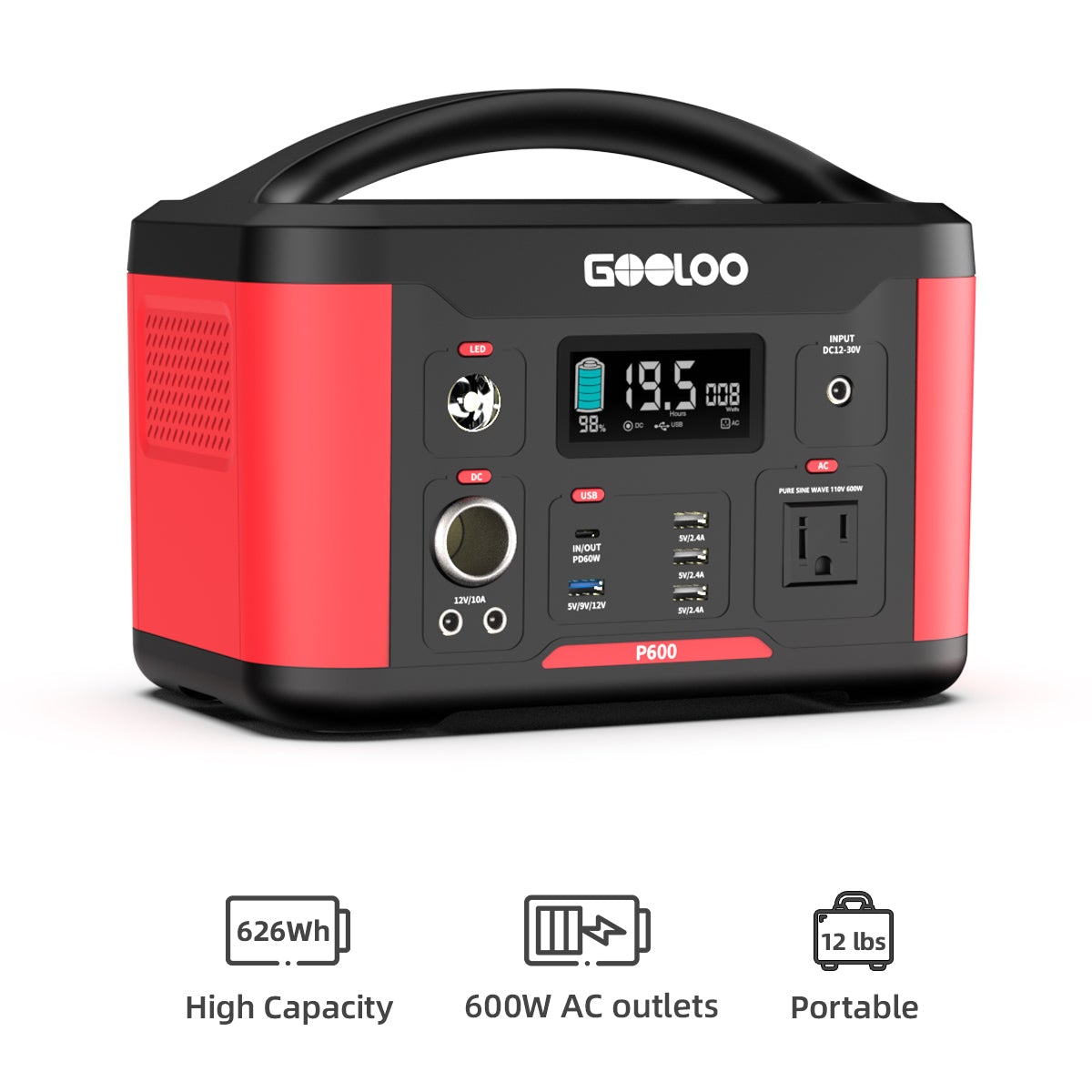 GOOLOO P600W / 626.4Wh 100W Solar Generator